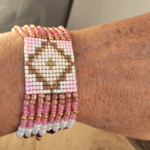 Bracelet moderne en perles, millieu tissé en miyuki et l'extérieur en perles de verres irrégulières et acier inoxydable