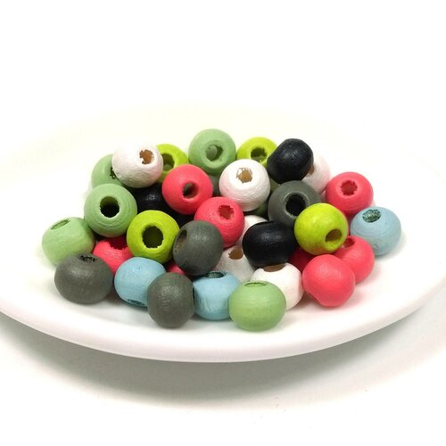 300 perles en bois multicolore 6 mm *