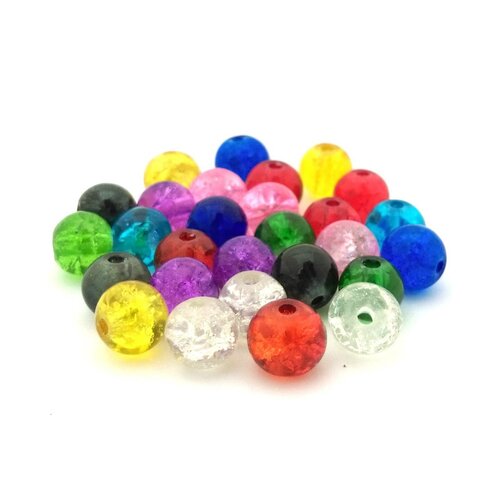 250 perles de verre craquelé 6 mm couleurs variées