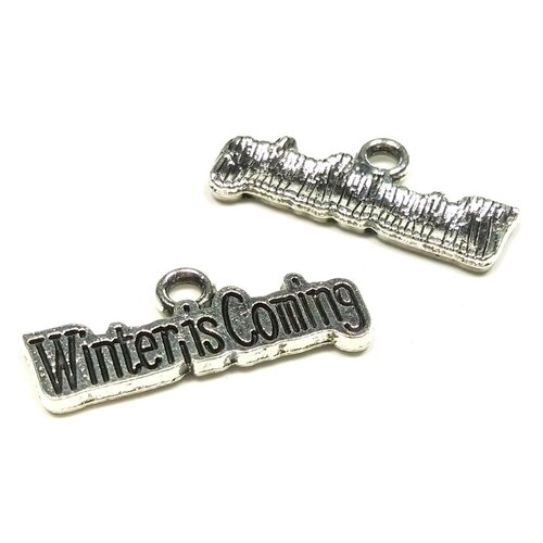 10 breloques &quot;winter is coming&quot; métal argenté 21mm