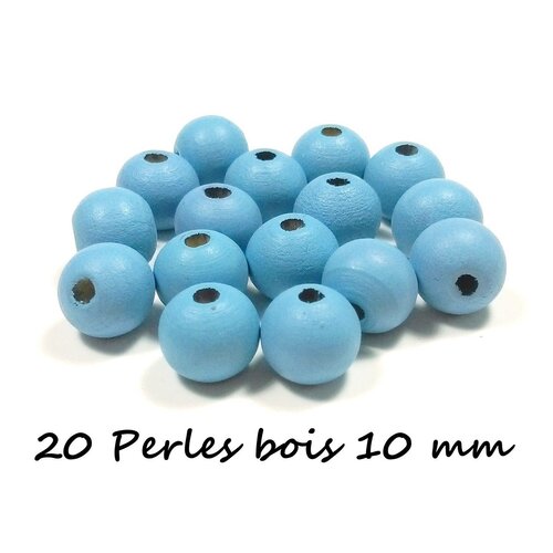 20 perles en bois 10mm bleu clair *