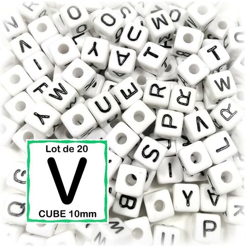20 perles v alphabet 10 mm - perles lettres cube 10mm