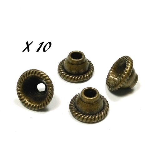 10 coupelles cones en metal couleur bronze 8 mm