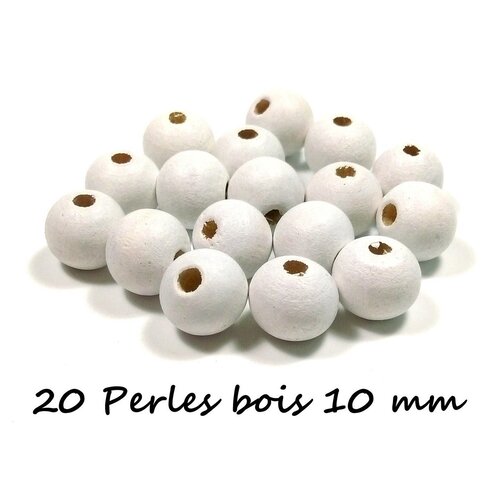 20 perles en bois 10 mm blanc