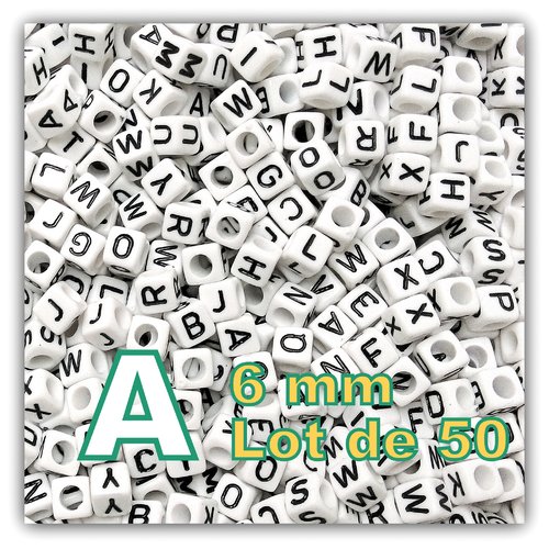 50 perles lettre a 6mm - perles alphabet cube 6mm