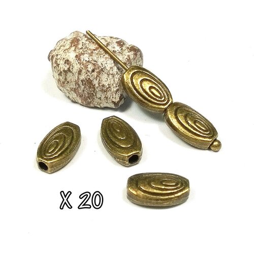 20 perles ovales 9 mm en métal bronze