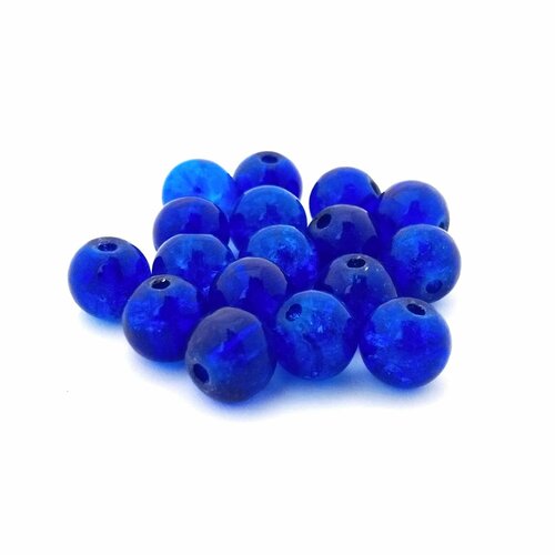 50 perles en verre craquelé 6mm bleu