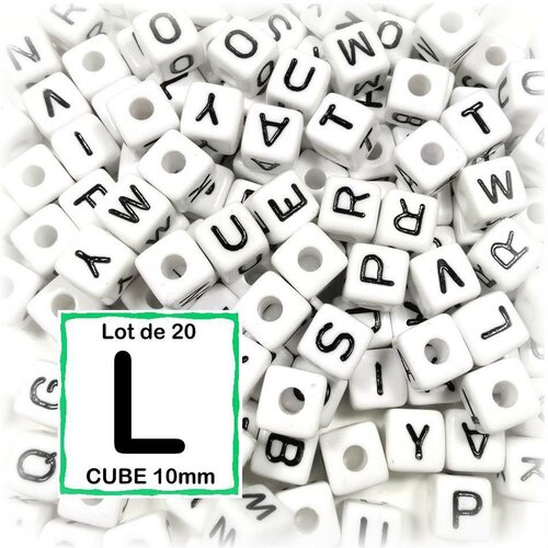 20 perles l alphabet 10 mm - perles lettres cube 10mm