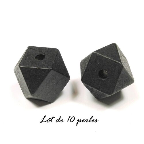 10 perles polygone en bois 20mm noir mat