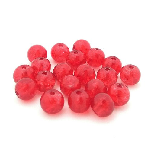50 perles en verre craquelé 6mm rouge