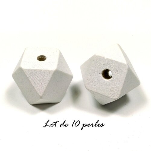 10 perles polygone en bois 20mm blanc