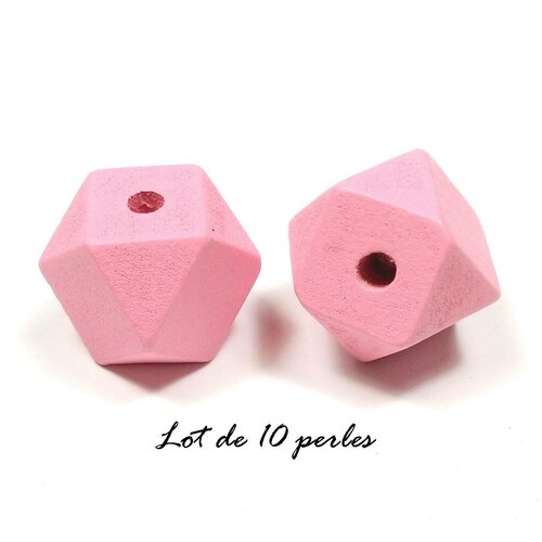 10 perles polygone en bois 20mm rose