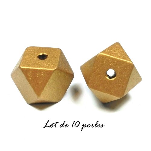 10 perles polygone en bois 20mm doré