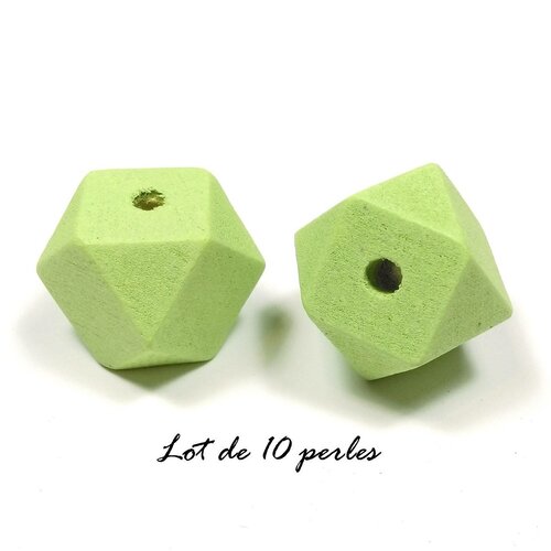 10 perles polygone en bois 20mm vert pale