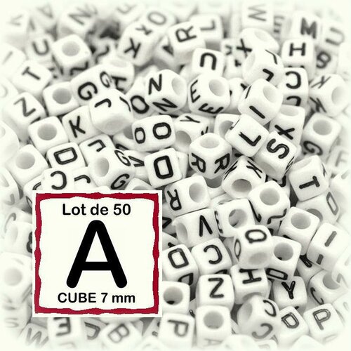 50 perles alphabet lettre a 7mm - perles lettre cube