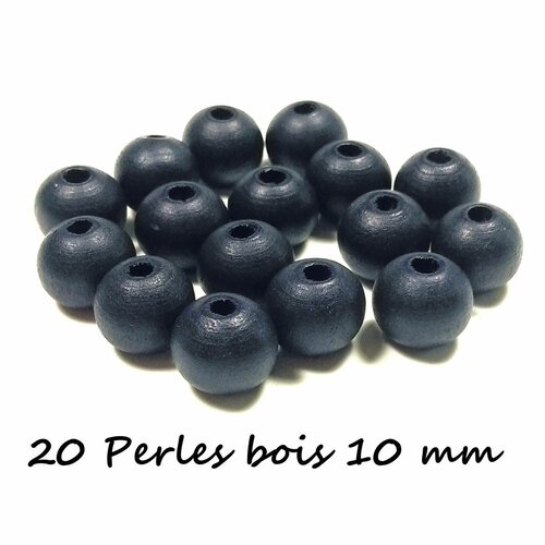 20 perles en bois 10mm bleu marine