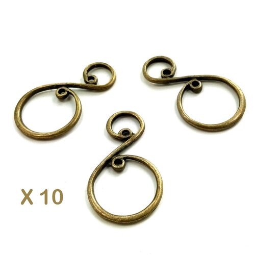 10 pendentifs connecteurs volutes bronze 37mm
