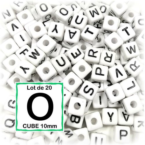 20 perles o alphabet 10 mm - perles lettres cube 10mm