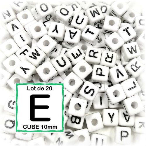 20 perles e alphabet 10 mm - perles lettres cube 10mm