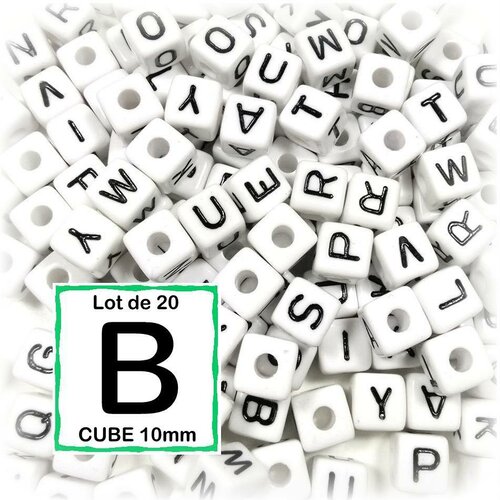 20 perles b alphabet 10 mm - perles lettres cube 10mm