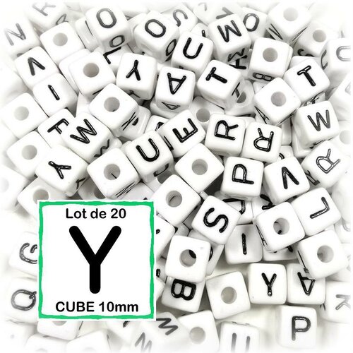 20 perles y alphabet 10 mm - perles lettres cube 10mm