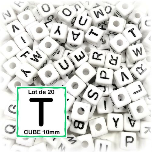 20 perles t alphabet 10 mm - perles lettres cube 10mm