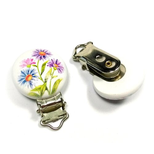 1 pince clip attache tétine motifs fleurs