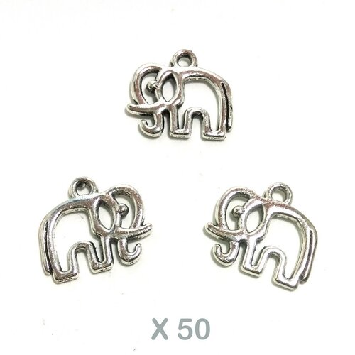 50 breloques éléphant 16mm métal argenté