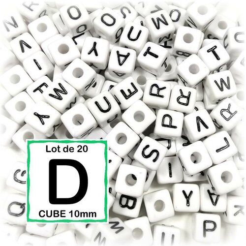 20 perles d alphabet 10 mm - perles lettres cube 10mm