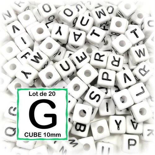 20 perles g alphabet 10 mm - perles lettres cube 10mm