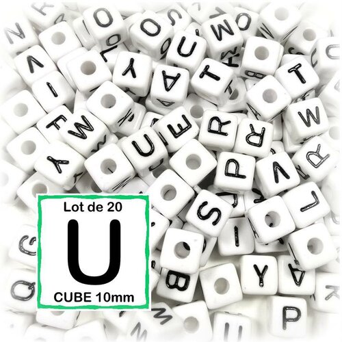 20 perles u alphabet 10 mm - perles lettres cube 10mm