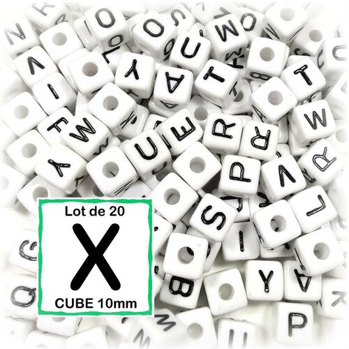 20 perles x alphabet 10 mm - perles lettres cube 10mm