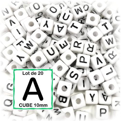 20 perles a alphabet 10 mm - perles lettres cube 10mm