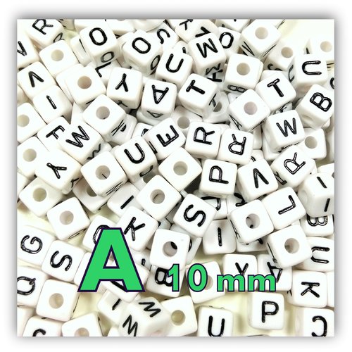1 perle alphabet cube 10mm - perle lettre a