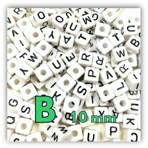1 perle alphabet cube 10mm - perle lettre b