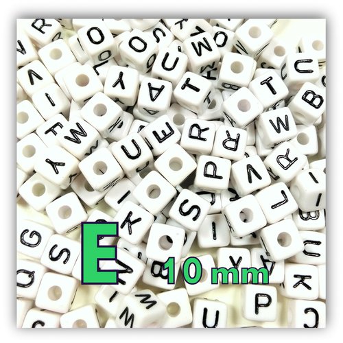 1 perle alphabet cube 10mm - perle lettre e