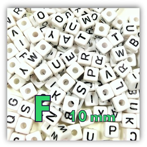 1 perle alphabet cube 10mm - perle lettre f