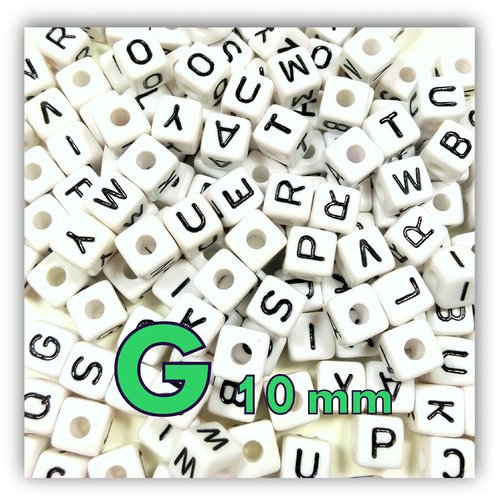 1 perle alphabet cube 10mm - perle lettre g