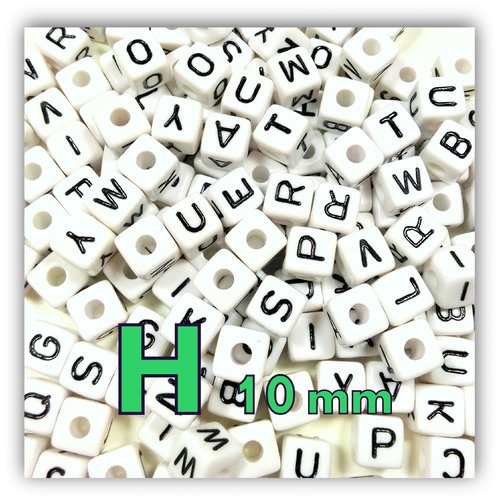 1 perle alphabet cube 10mm - perle lettre h