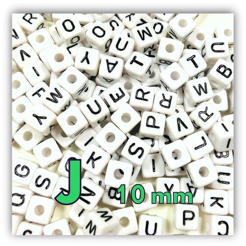1 perle alphabet cube 10mm - perle lettre j