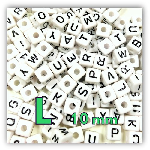 1 perle alphabet cube 10mm - perle lettre l