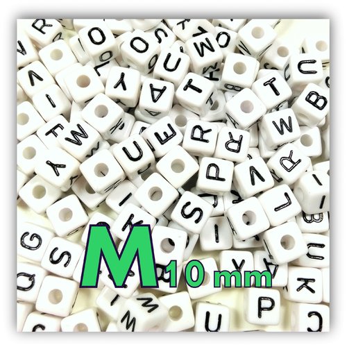 1 perle alphabet cube 10mm - perle lettre m