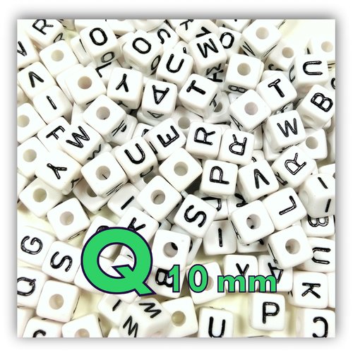 1 perle alphabet cube 10mm - perle lettre q