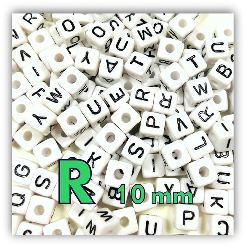 1 perle alphabet cube 10mm - perle lettre r