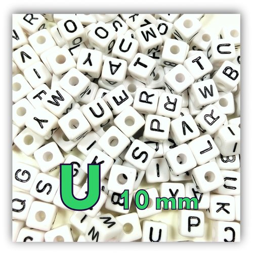 1 perle alphabet cube 10mm - perle lettre u
