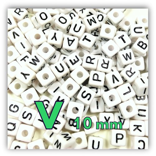 1 perle alphabet cube 10mm - perle lettre v