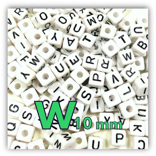 1 perle alphabet cube 10mm - perle lettre w