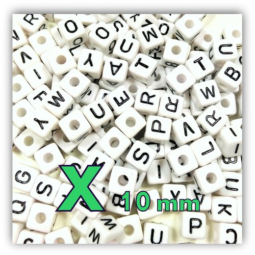 1 perle alphabet cube 10mm - perle lettre x