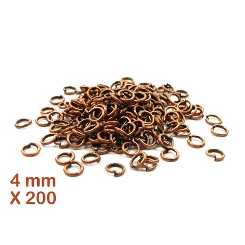 200 anneaux cuivre antique 4 mm