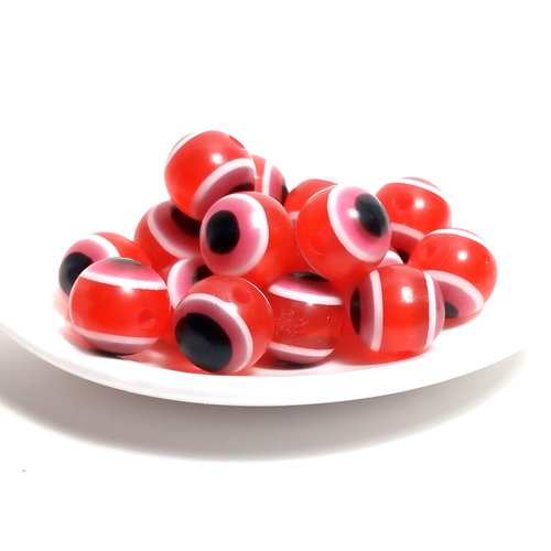 20 perles oeil de la chance 10mm en acrylique rouge